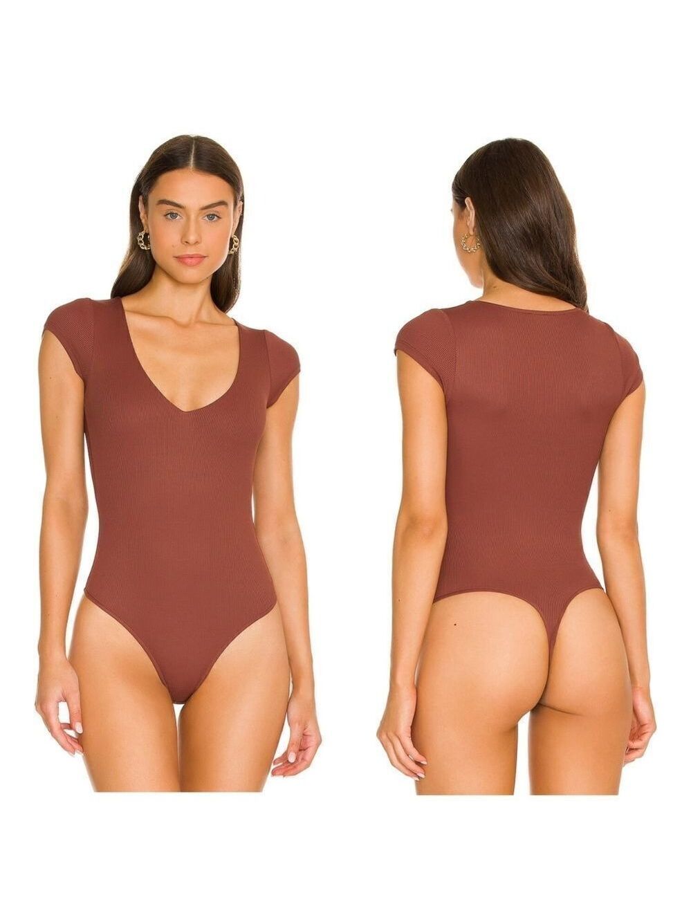 Free People Ready Or Not Bodysuit XS Chocolate Brown Ribbed NWOT
